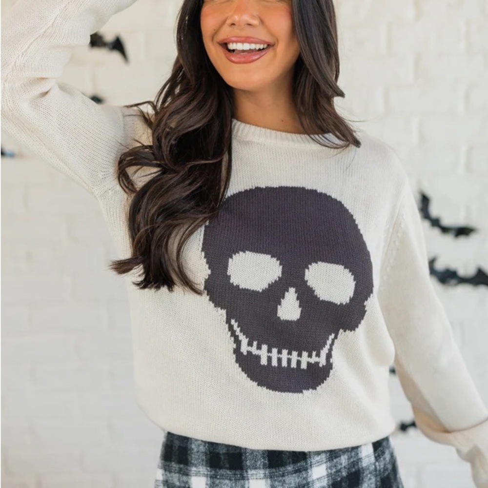 Pink Lily Bad to the Bone Skull Sweater, Large - Picture 3 of 3